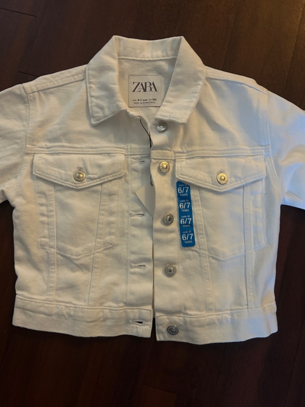 NWT Kids Cropped Sleeve White Zara Denim Jacket 6/7